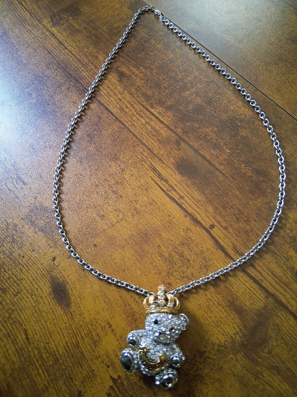 Vintage Juicy Couture Teddy Bear Pendant Necklace Rhinestone-Encrusted gold silv - Picture 9 of 11